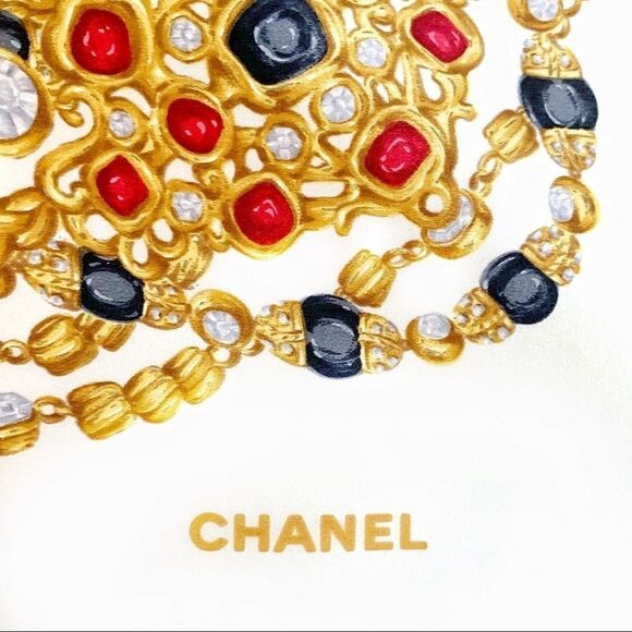 Vintage ChanelSatin Silk Jewel Design Scarf